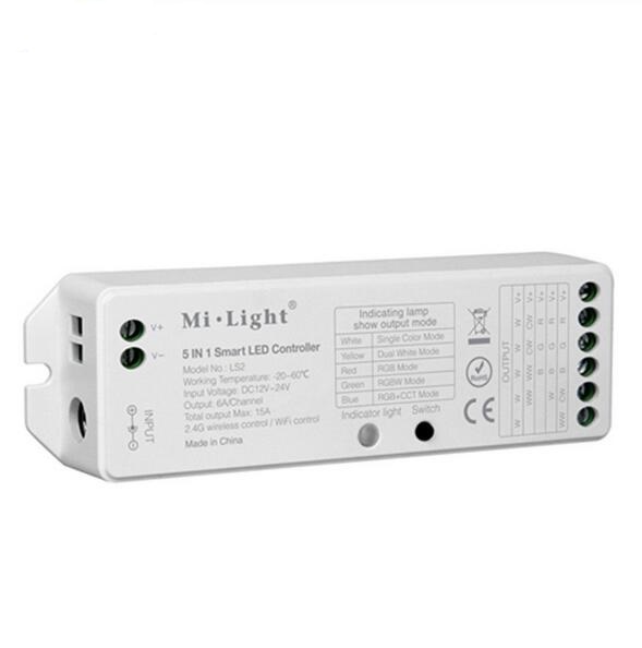 2.4G wireless control Mi.Light LS2 DC12V-24V 5 in 1 Smart LED Controller for Single Color CCT RGB RGBW RGB+CCT LED Strip light