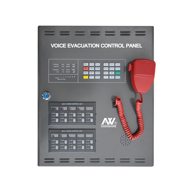 Emergency evacuation broadcast control panel for market buildings