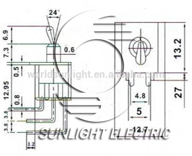 MTS-202-C4 3a 250vac on on PCB mounting dpdt 6P clubfoot toggle switch