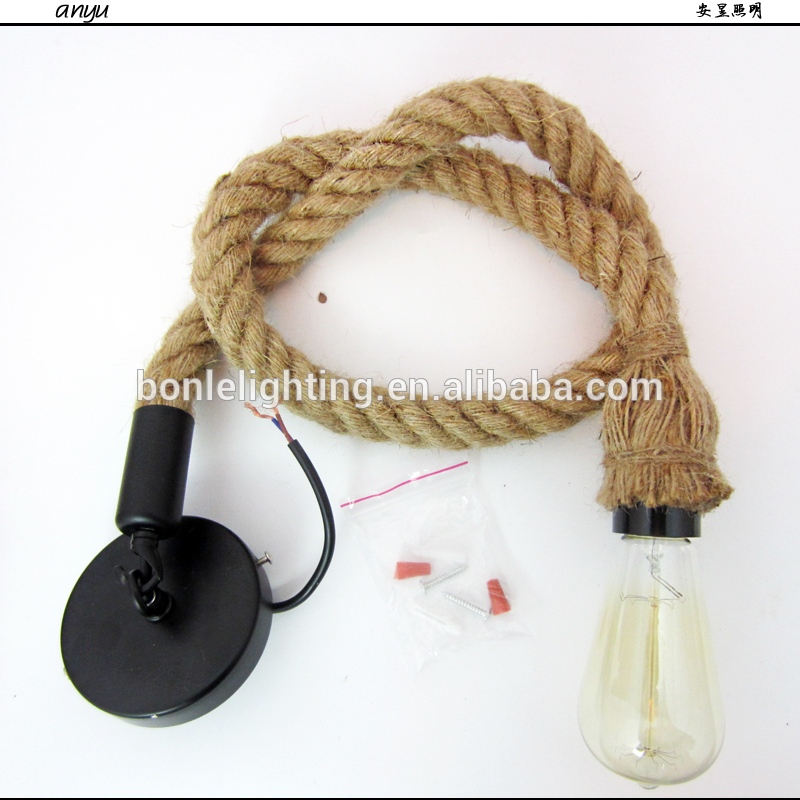 Retro Single Head Hemp rope Pendant light E27 Vintage decoration edison lamp