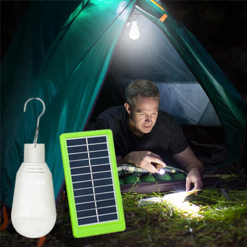 Button switch led emergency bulb with solar panel, 8 hours working time 2w 5v USB cable rechargeable led solar bulb light