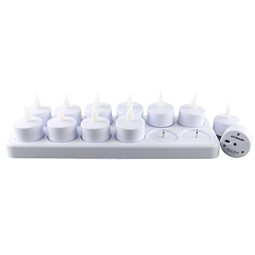 Rechargeable Multi 7 Color Changing LED Tea Light Candle with Frosted Holder and Remote Control (Set of 12, With Remote Control)