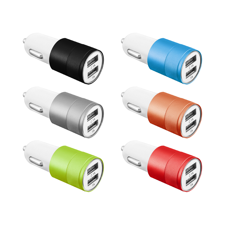 High Quality Multi-Color Optional 2Amp Dual Usb Phone Car Charger