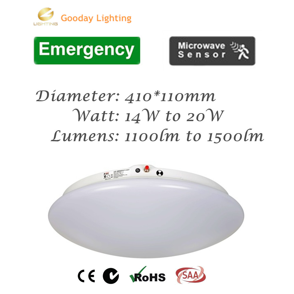 20w Surface Mount Round Bulkhead indoor led ceiling luminairs with 3 hour emergency battery backup and motion sensor light