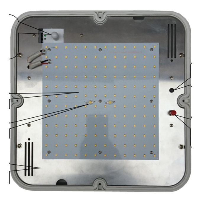25W ip65 microwave moisture sensor light gear tray emergency lithium bulkhead light
