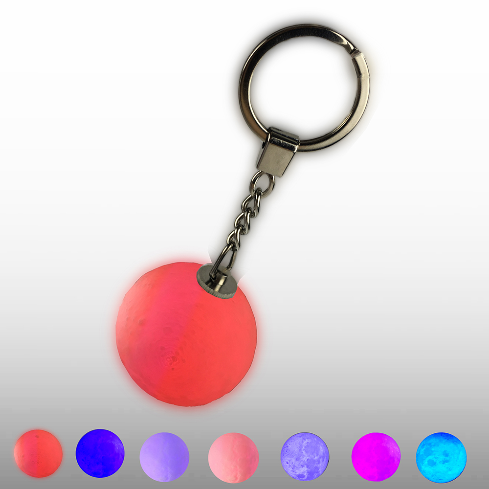 Portable Mini 3D Moon Lamp Keychain 3D Printing with Multi-colors Button Battery AG1