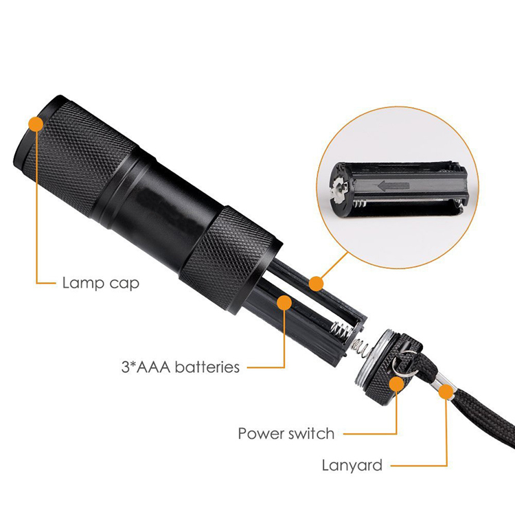 YM-809 Promotional Item Advertising Flash Torch Multifunctional 365nm 9 LED UV Flashlight