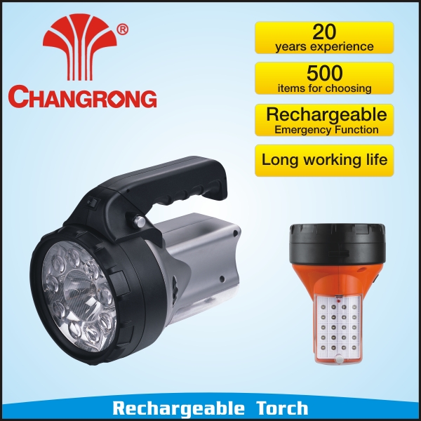 multifunctional led rechargeable flashlight with halogen bulb