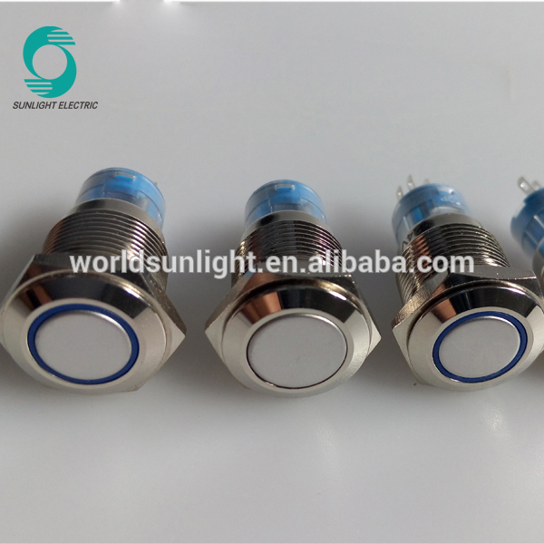 16mm 6v 12v 24v 220v led type latching or momentary 6 12 24 220 volt stainless steel metal push button pushbutton switch