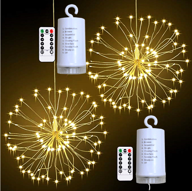 Outdoor Waterproof 100 LED Copper Wire String Lights Hanging Firework Lamp Wireless Remote Control Home Garden Party