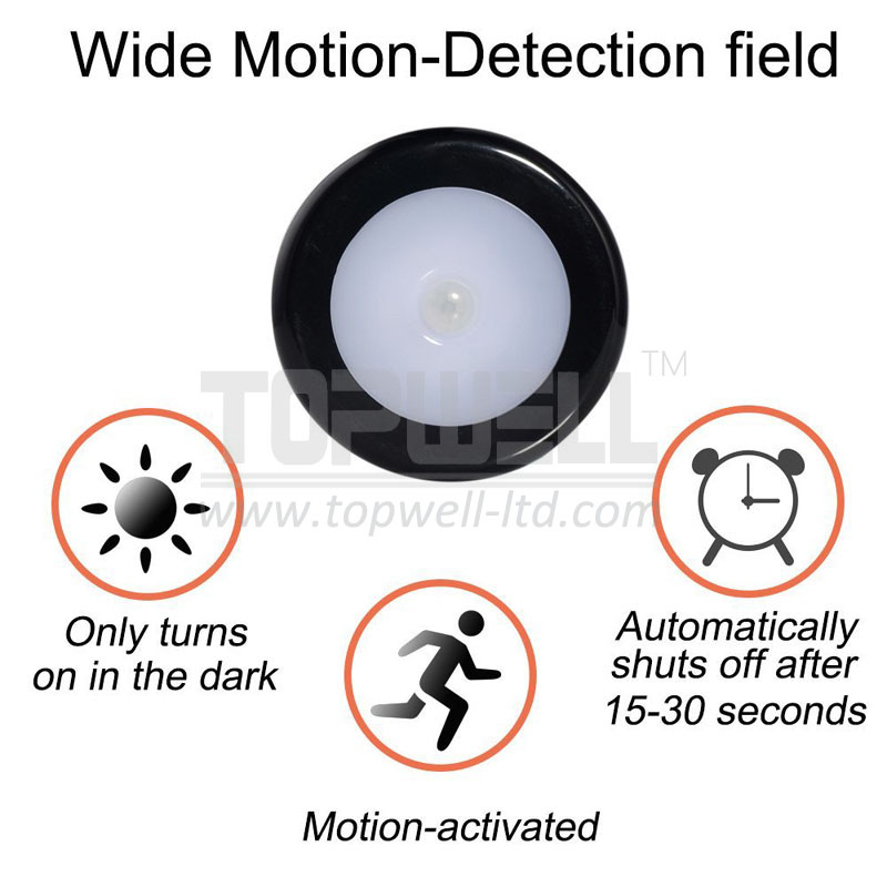 Black 6 LED Motion Sensor Night Light Motion-Activated Detector LED Security Light