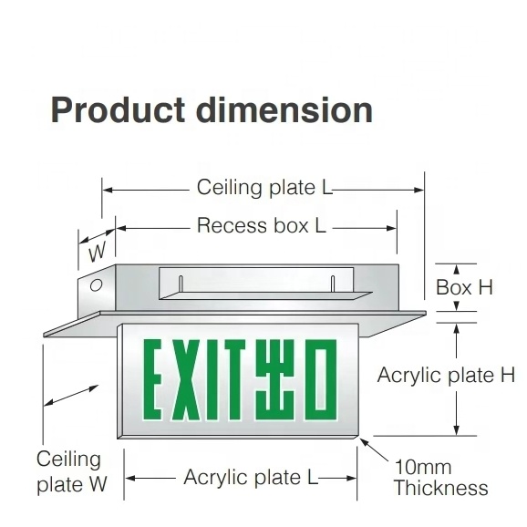Ceiling Recessed Mounted LED Emergency Light Exit Sign LED emergency warning exit signs exit sign in emergency lights