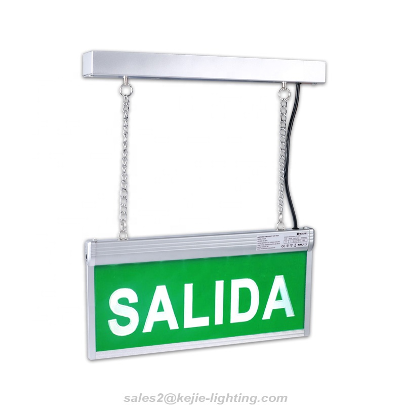 2019 Kejie pendant LED exit sign luz de emergencia with SALIDA legend