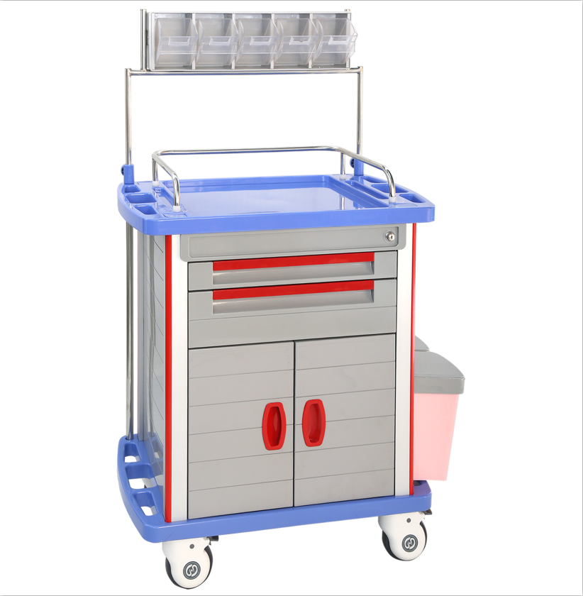 Medical emergency ABS trolley witn two drawers and one door
