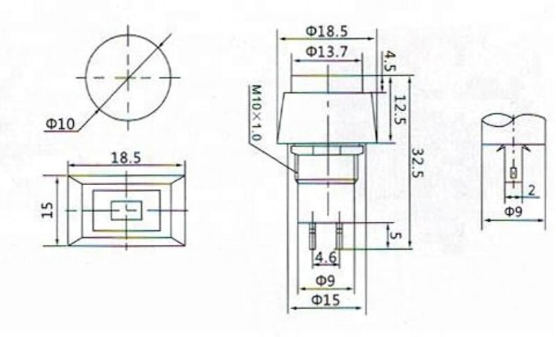 PBS-68 DS-470 DS-471 Japan Style 2A 125V locking or non-lcoking rectangular push button switch