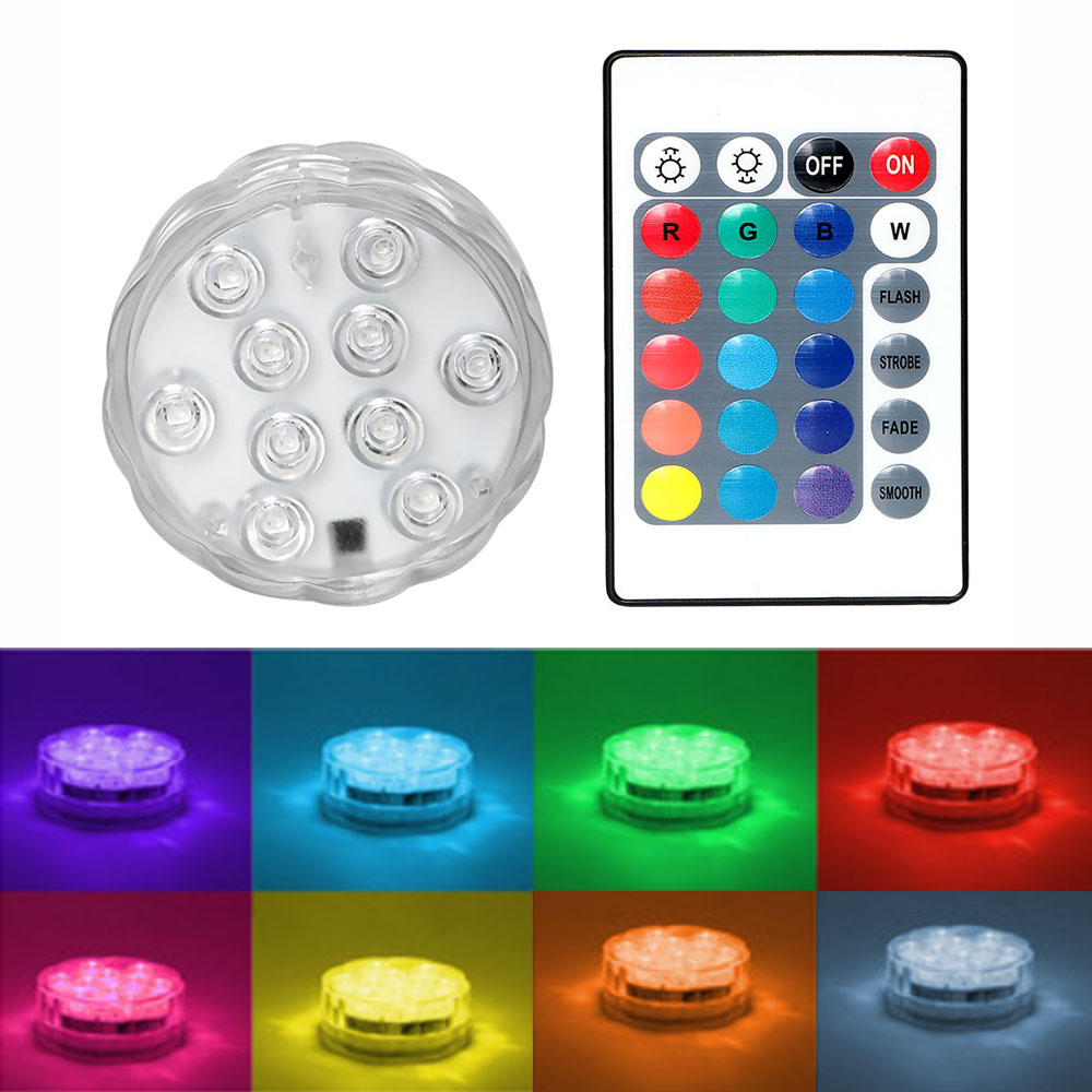 Remote Control Diving Decoration Waterproof Multi Colored Submersible 10 LED Party Underwater Lamp
