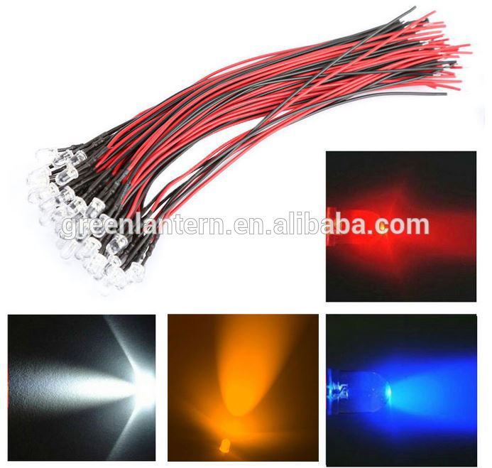new arrival 20cm Pre Wired 5mm LED Light Lamp Bulb Prewired Emitting Diodes for DIY Home Decoration DC12V