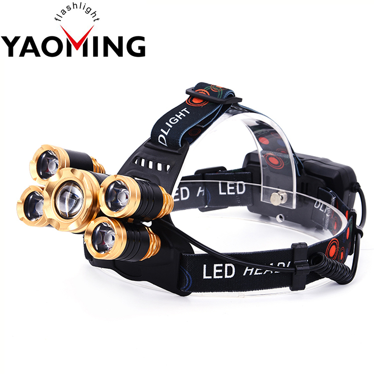 Aluminum 5 LED 2000 Lumen Headlight Adjustable Focus USB Rechargeable LED Headlamp