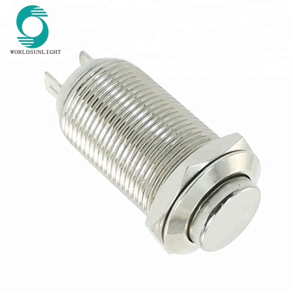 Diameter 12mm 250V 2A SPST ON OFF High Flat Latching Metal Push Button Switch