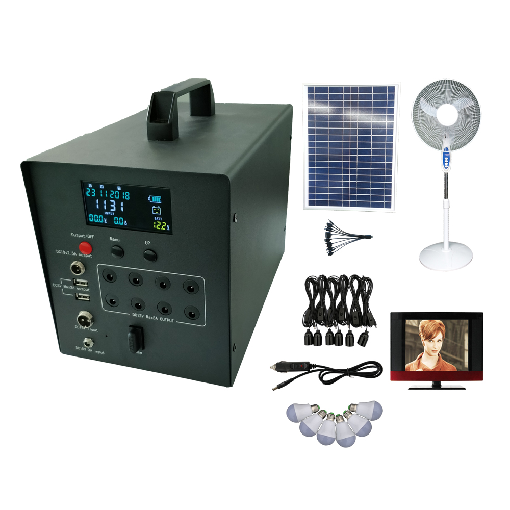 60 watt mini household lighting grid with  cigarette lighter LCD solar panel system 18V