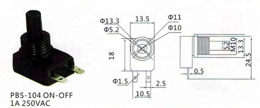 PBS-104 ON-OFF latching 2pin 1A 250VAC flashlight button switch