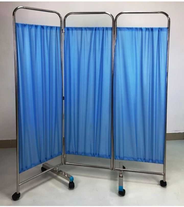 Hospital mobile cheap s.s 3 panels foldable patient ward screen with wheels