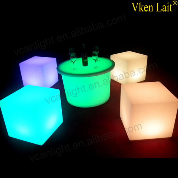 glowing plastic led cube side table