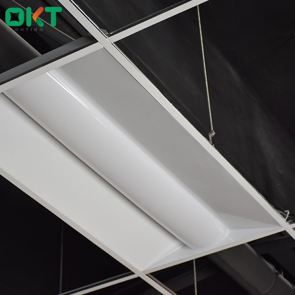 easily into commercial lighting grid ceilings 2'x4' lensed LED troffer, easy to install with built-in T-bar clip