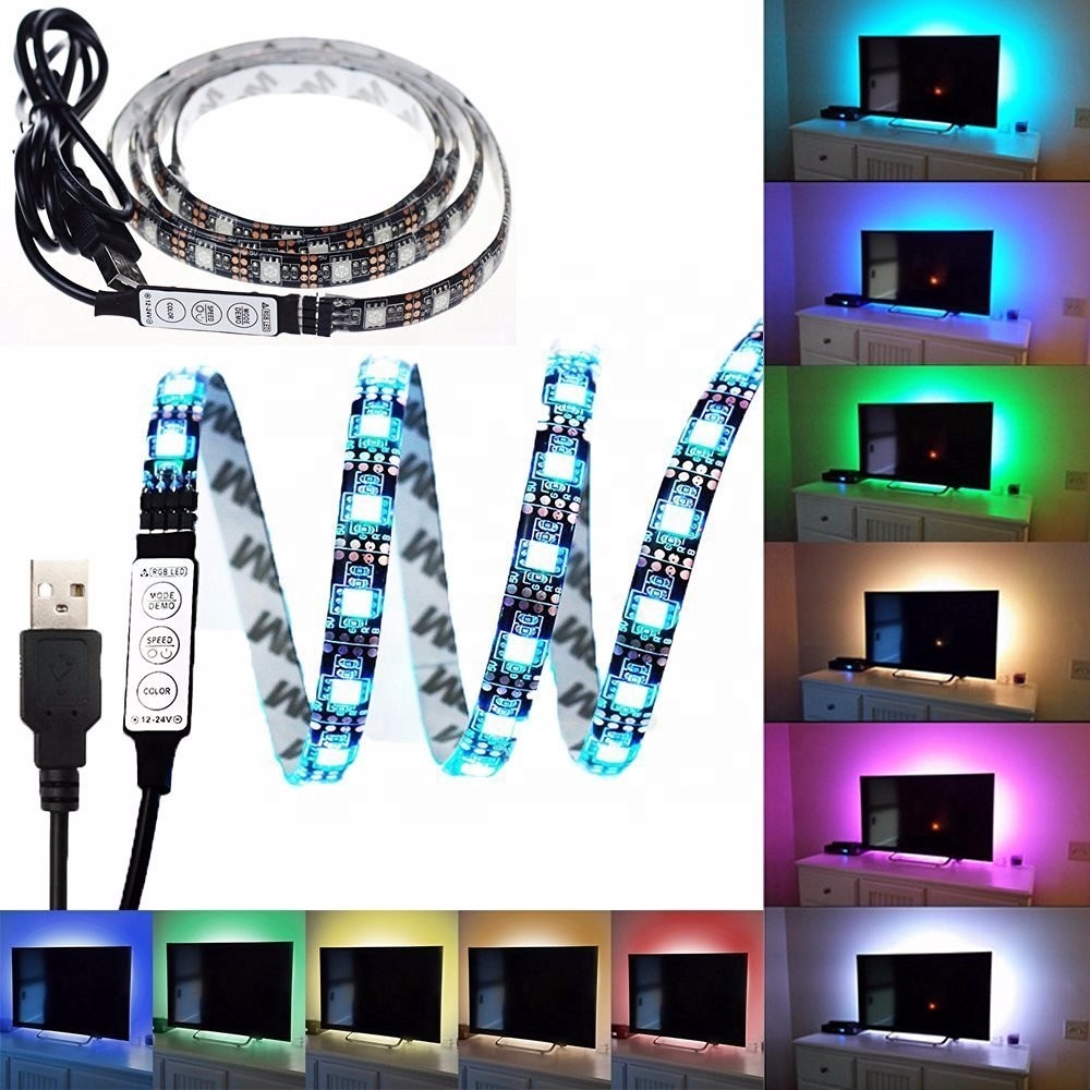 5V 5050 RGB LED Strip Light Lamp Flexible TV Back Lighting Kit+USB 24 Key Remote