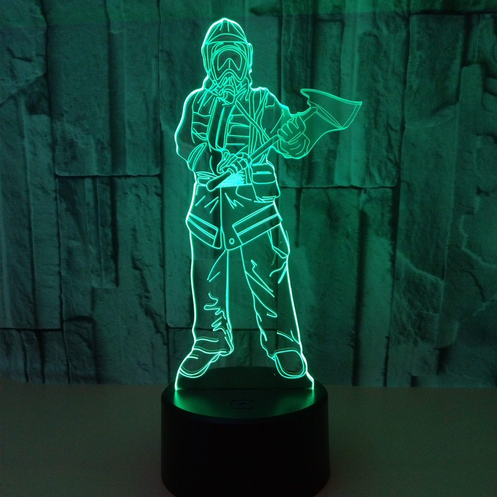 Night Light Bulbs 3D LED Firemen Pattern Customizable Gifts for Friend 7 Color Changeable