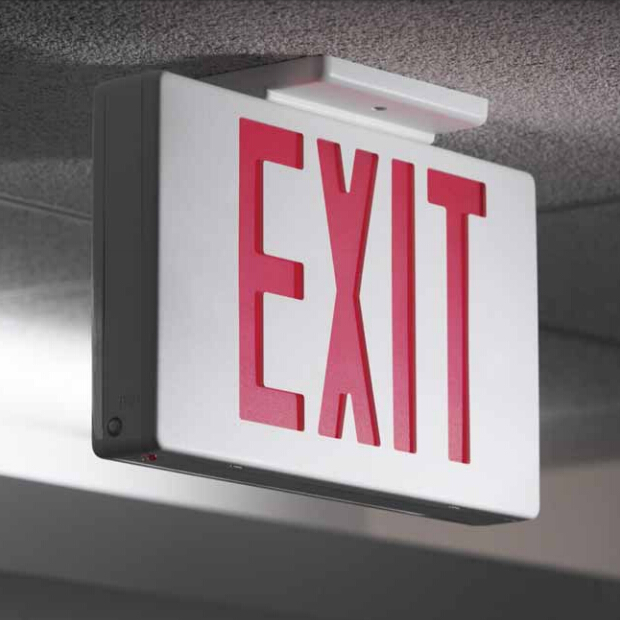 UL IN-PUT 120V/277V Exit Sign, Modern Design - Red LED - White - Battery Backup