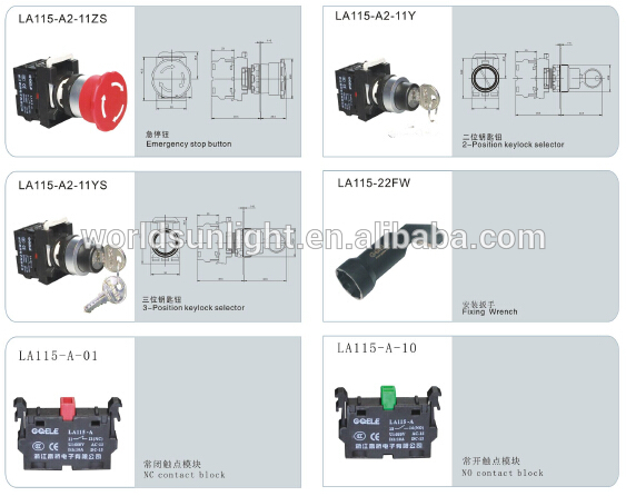 LA115-A2 series, 22mm CE micro 10a plastic flush plastic pushbutton switches