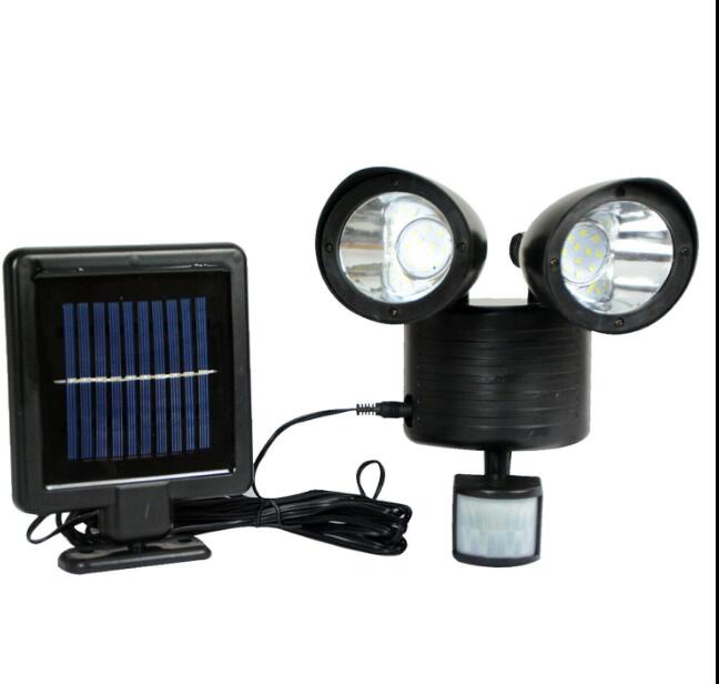 Solar Panel Motion Sensor 22 LED Twin Spot Light Garden Security Floodlight Lamp