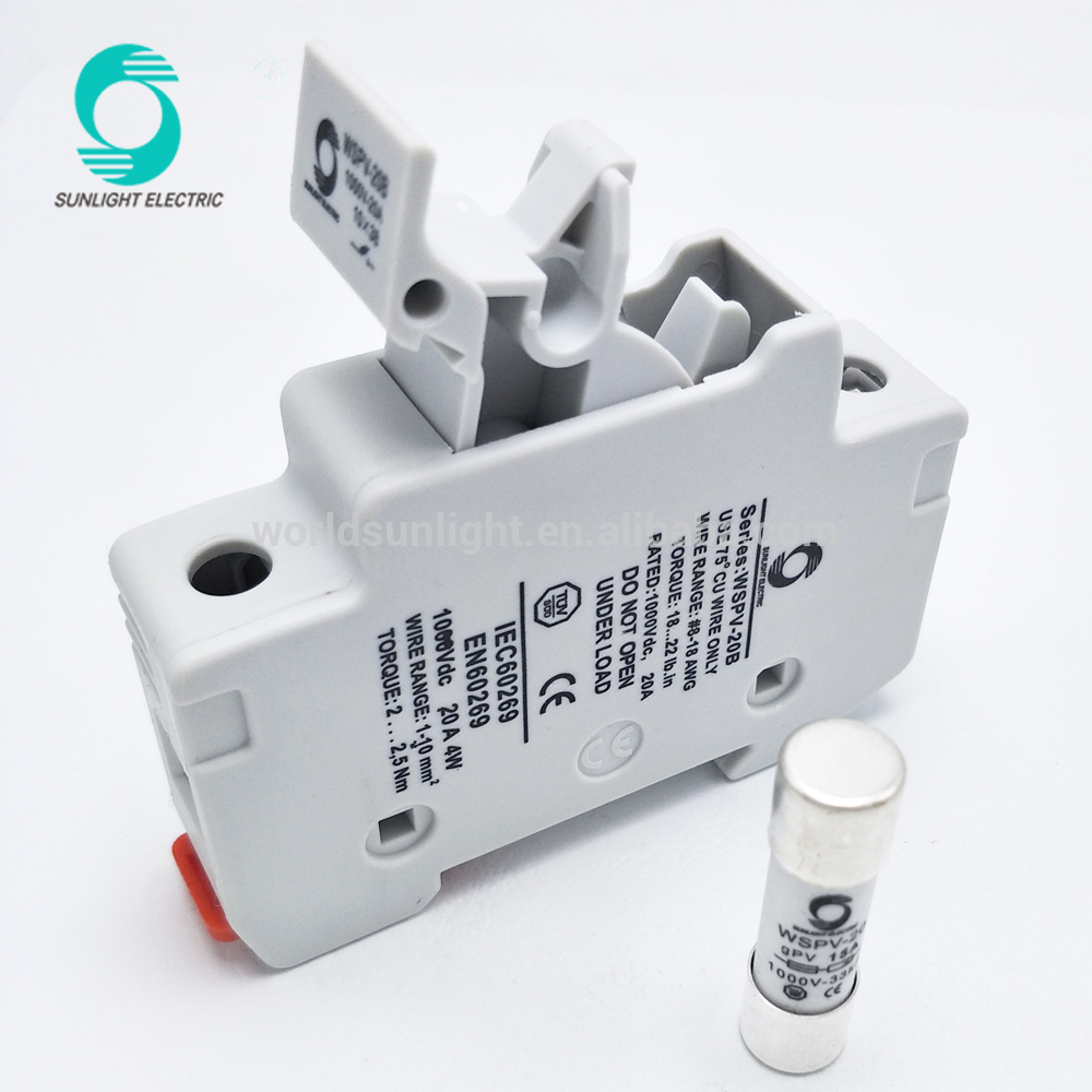 WSPV-series CE 10*38mm 1000v dc 1A,2A,3A,4A,5A,6A,8A,10A,12A,15A,20A,25A,32A PV solar fuse with fuse holder