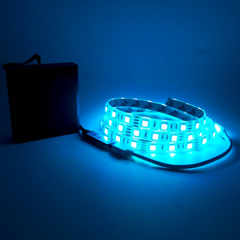 LED Strip 5050 RGB 5V Black PCB Tape Lighting DIY Home Decorative Lamp 50cm/100cm/200cmWith Battery Box + 17Key RF Controller