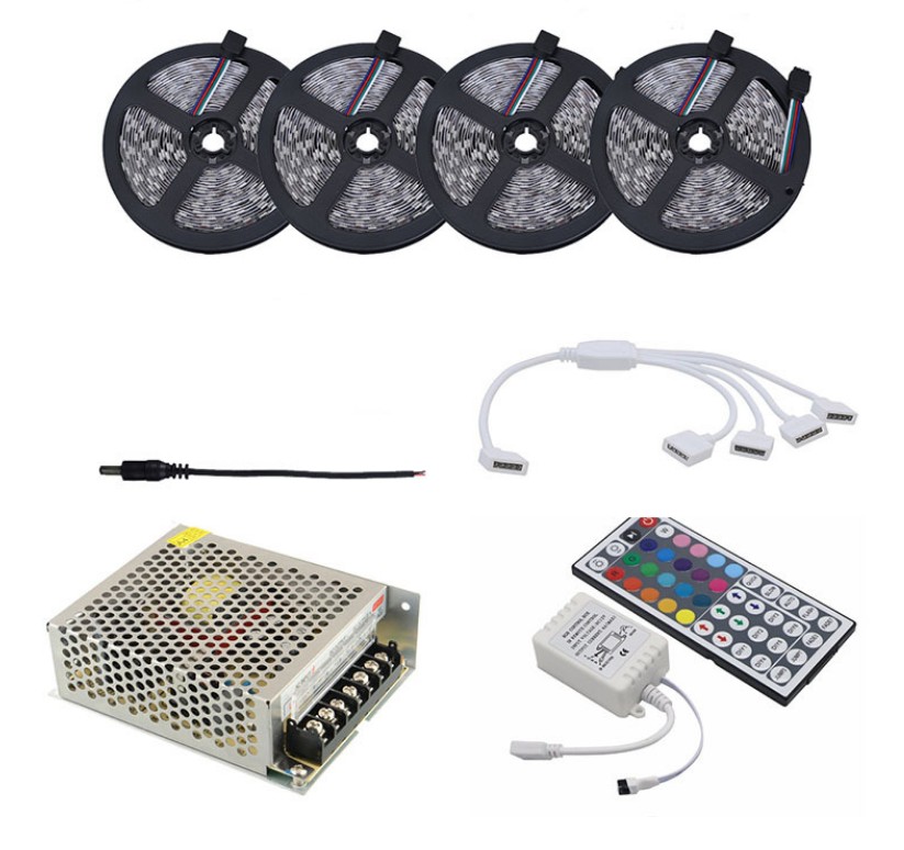 2019 hot sale New Full Kit,5m 10m 20M 30M 5050 RGB LED Strips Light  with Power Adapter and 44 Key Remote LED Strip Kit