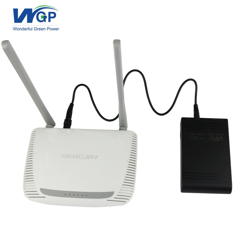 WGP hotsale 5V 12V 12V output mini dc ups inside with single Samsung LG 2600mAh battery ups with 12V 2A dc power adapter