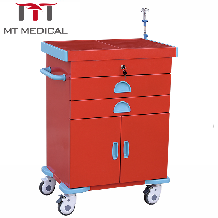 Best price plastic steel hospital furniture mobile medicine emergency crash trolley cart