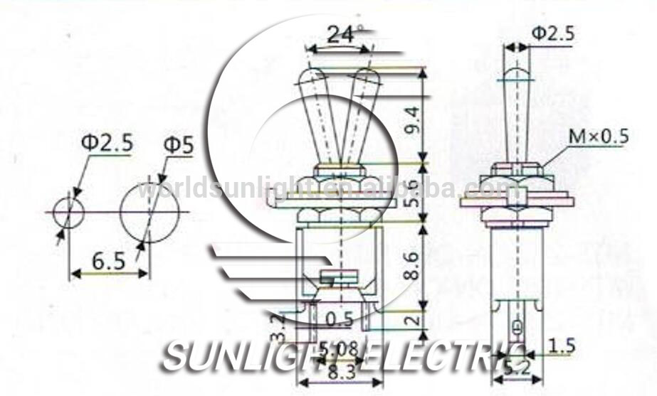 Rohs SMTS-101-2A1 on-off 2 pin SPST Blue Toggle Switch