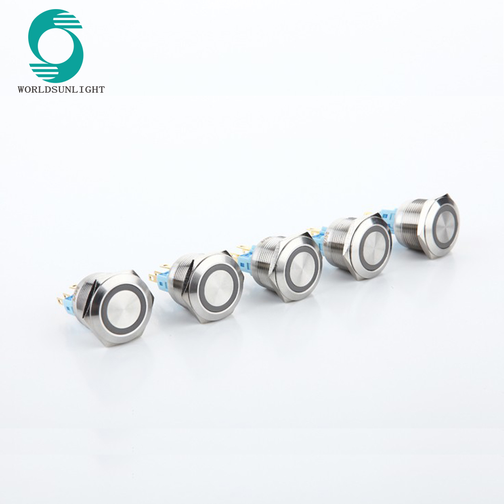 22mm 5A led type illuminated or non-illuminated latching or momentary stainless steel metal push button pushbutton switch