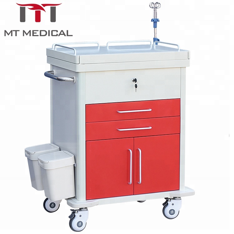 High quality ABS mobile hospital furniture medical crash trolley cart in emergency room with oxygen cylinder
