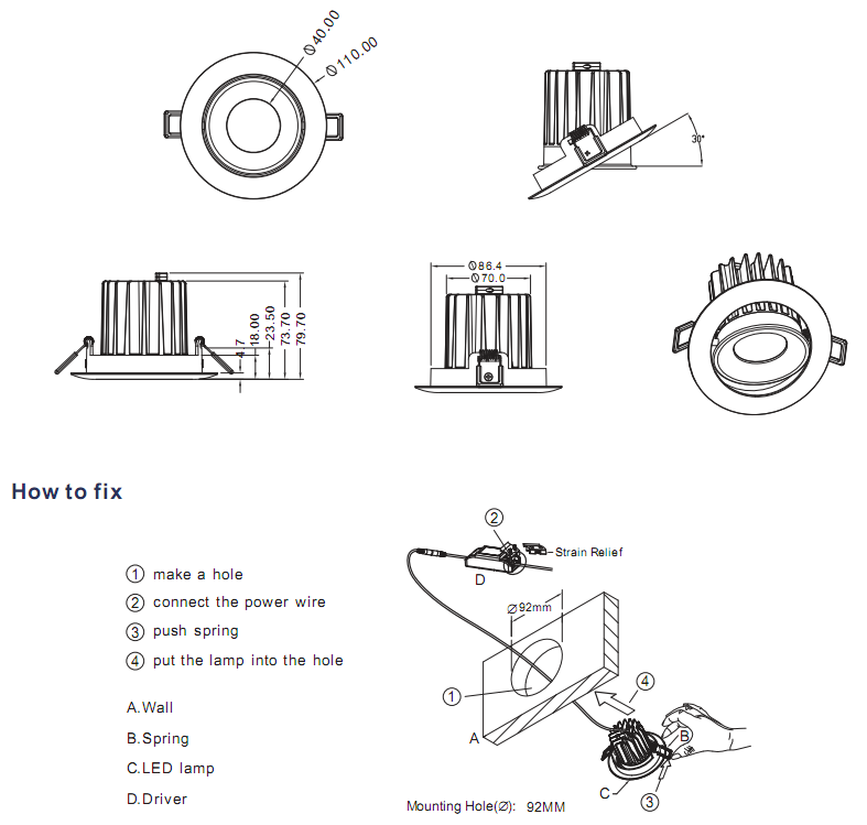 illuminated led down light/led building downlight/downlight fixture