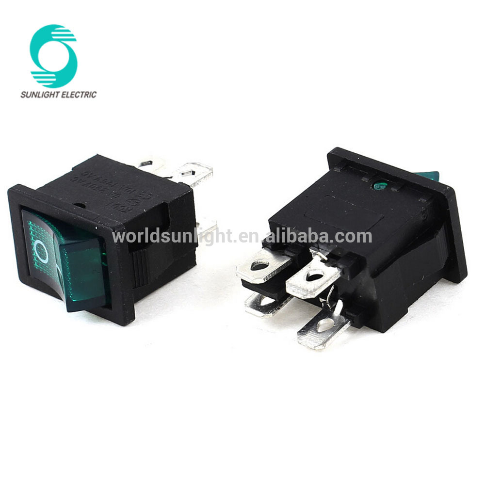 Mounting Hole 18mm x 12mm 6A 250VAC 10A 125VAC ON OFF 4 Pin Green Indicator DPST Rocker Switch