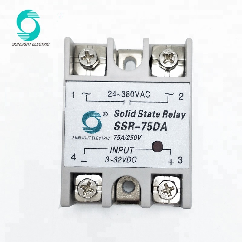 SSR-75DA 75A 3-32VDC input 24-380VAC output dc-ac type with led single phase dc to ac ssr solid state relay