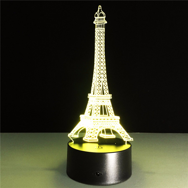 Custom The Eiffel Tower Acrylic 7 Colorful 3D Optical Illusion Night Light LED Table Desk Lamp