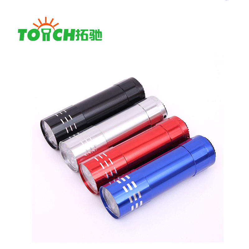 Aluminium promotion LED flashlight 9 LED bulb support 3*AAA battery flashlight