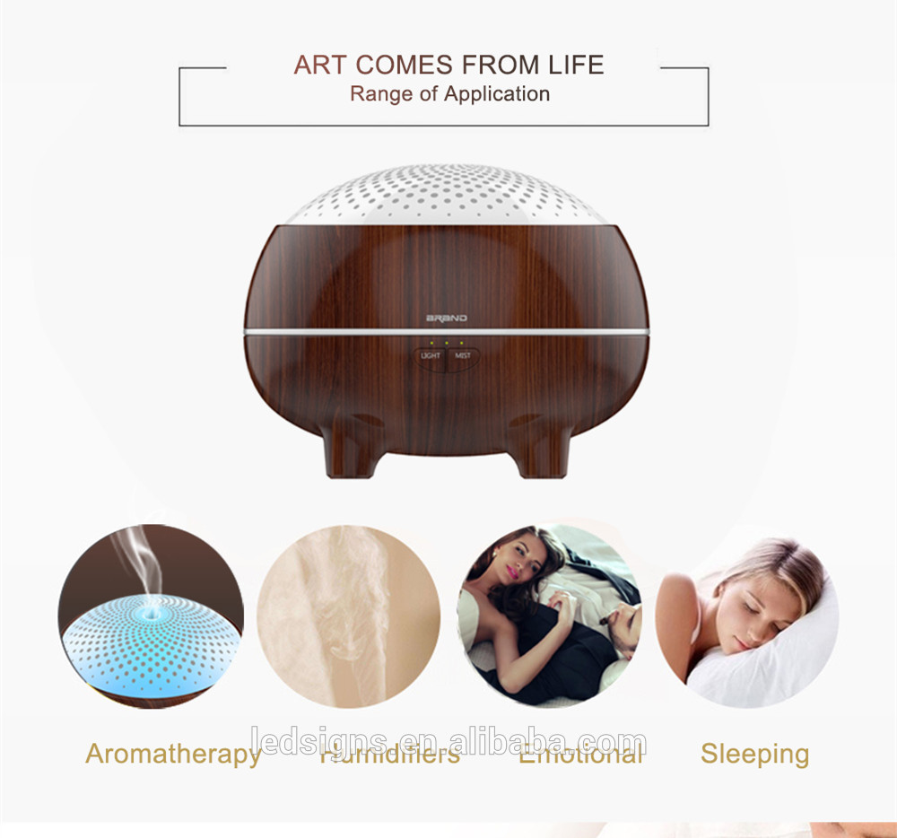 Factory Produce Dark Wooden Grain Humidifier 300ml Auto Shut-off Aroma Diffuser with Low Noise