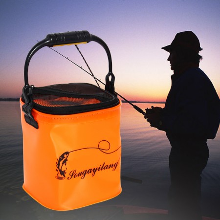 Foldable EVA Water Bucket with Rope Belt Outdoor Fishing Tackle Camping Orange