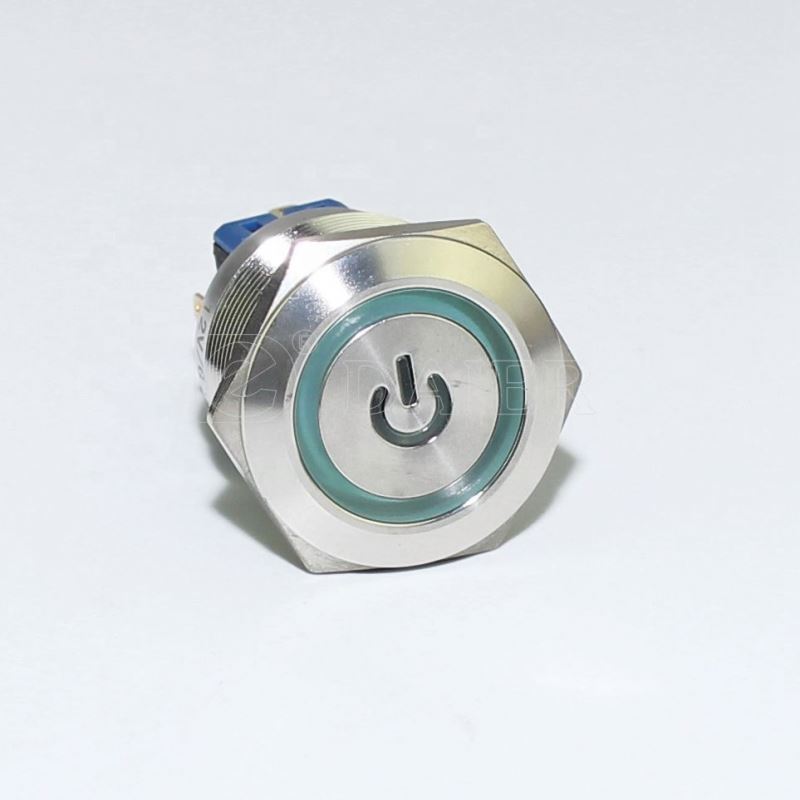 Waterproof SPST Power Logo 25mm 6 Pin Metal Push Button Switch