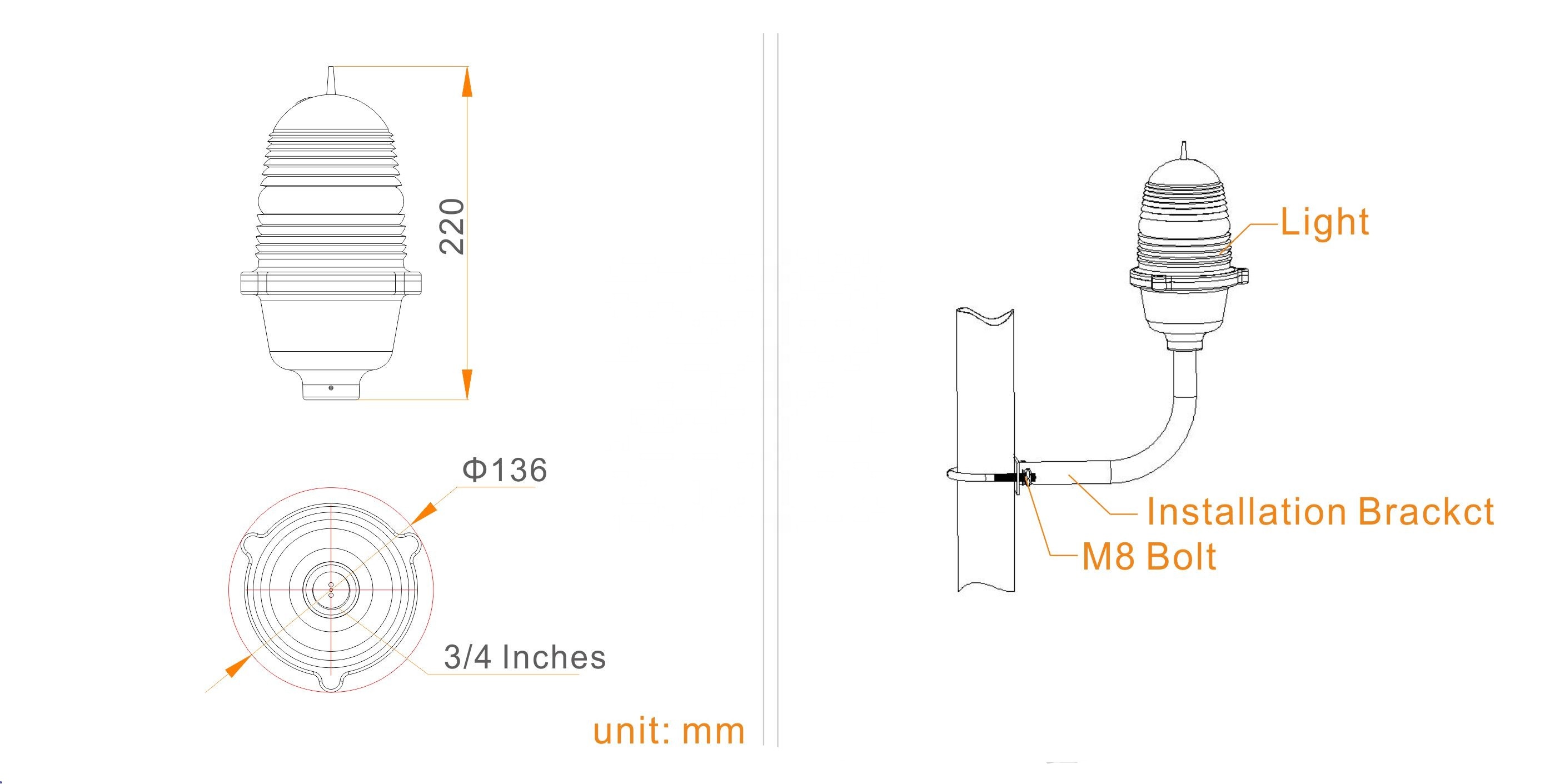 JV-LI-B LED low intensity telecom tower obstruction light